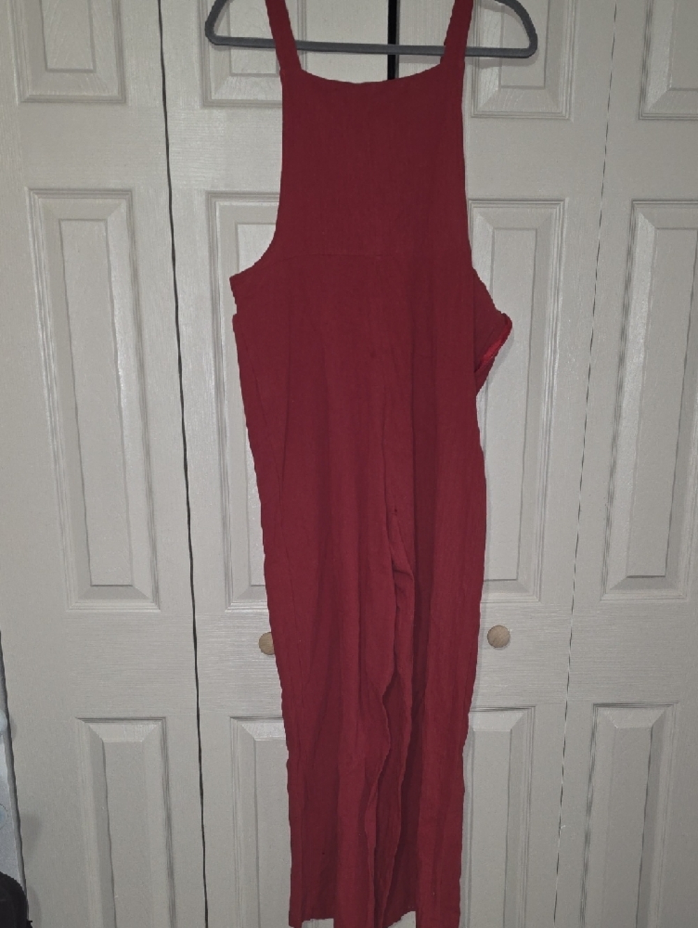 Women's Rose Red Cotton Blend Overalls Jumpsuit - Picture 5 of 7